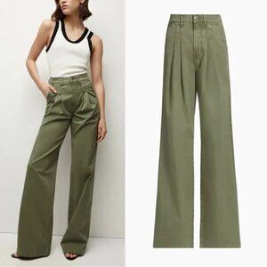 Veronica Beard Womens 27 Mia Wide Leg Trouser Pant Green High Rise Pleated